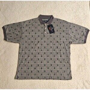 NWT Vintage 90s Nino Cerruti Sport Polo Shirt Mens XL Gray Geometric Knit SS